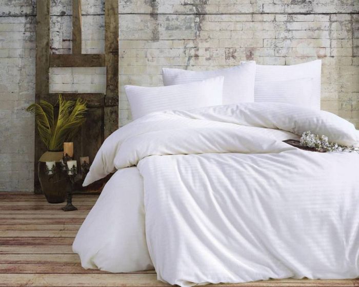 Двоспальний Євро комплект Charlotte Beyaz Сатин-Stripe / простирадло на резинці 180x200см