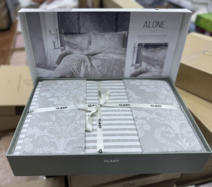 Двоспальний Євро комплект Clasy Alone V1 Gri Ранфорс