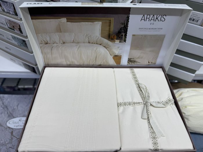 Двоспальний Євро комплект Clasy Arakis V5 Ekru Ранфорс Жаккард