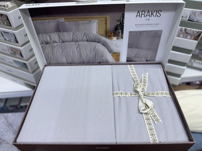 Двоспальний Євро комплект Clasy Arakis V6 Acik Gri Ранфорс Жаккард