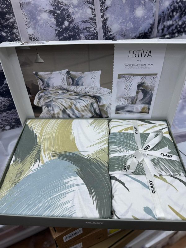 Двоспальний Євро комплект Clasy Estiva V1 Yesil Ранфорс