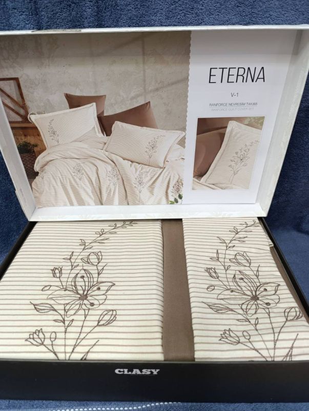 Двоспальний Євро комплект Clasy Eterna Ранфорс з вишивкою