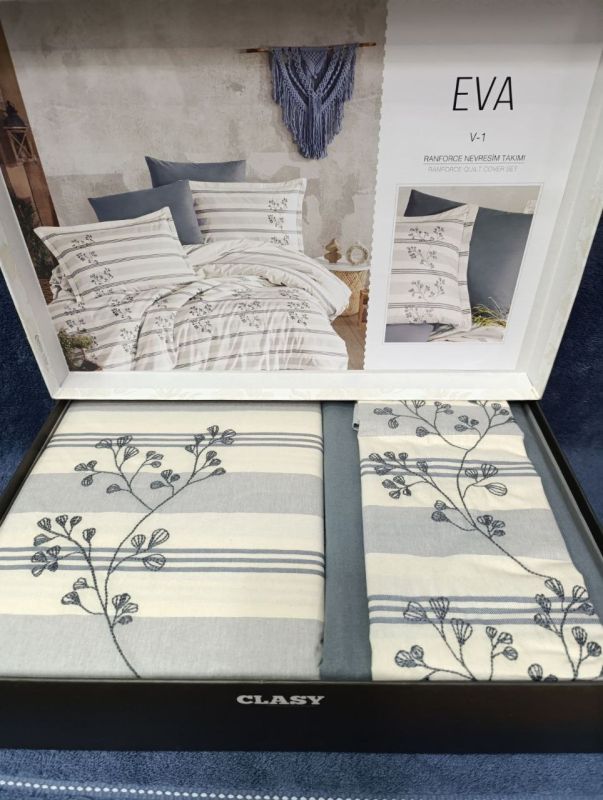 Двоспальний Євро комплект Clasy Eva Ранфорс з вишивкою