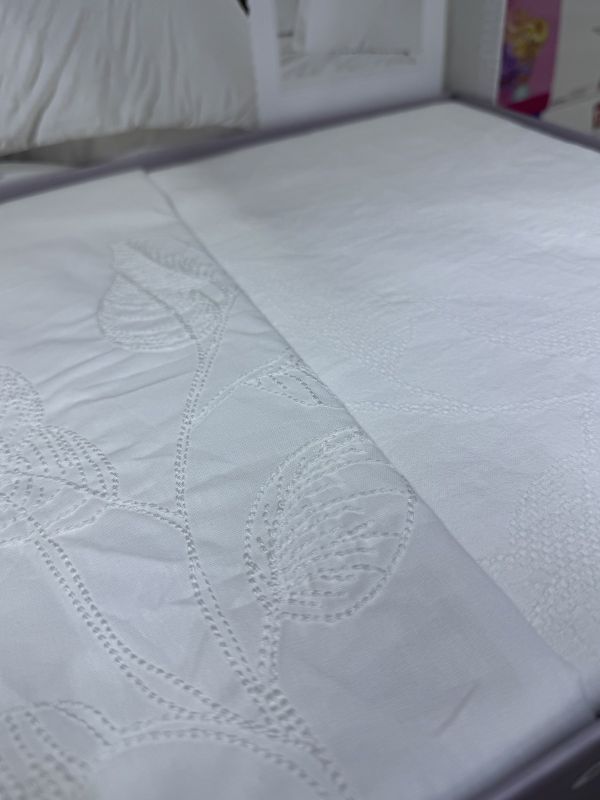 Двоспальний Євро комплект Clasy Marlet V1 Beyaz Ранфорс Жаккард з вишивкою