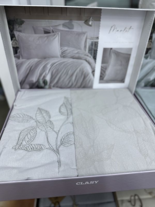 Двоспальний Євро комплект Clasy Marlet V5 Gri Ранфорс Жаккард з вишивкою