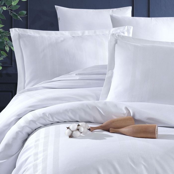 Двоспальний Євро комплект Clasy Melkor V1 Beyaz Ранфорс Жаккард