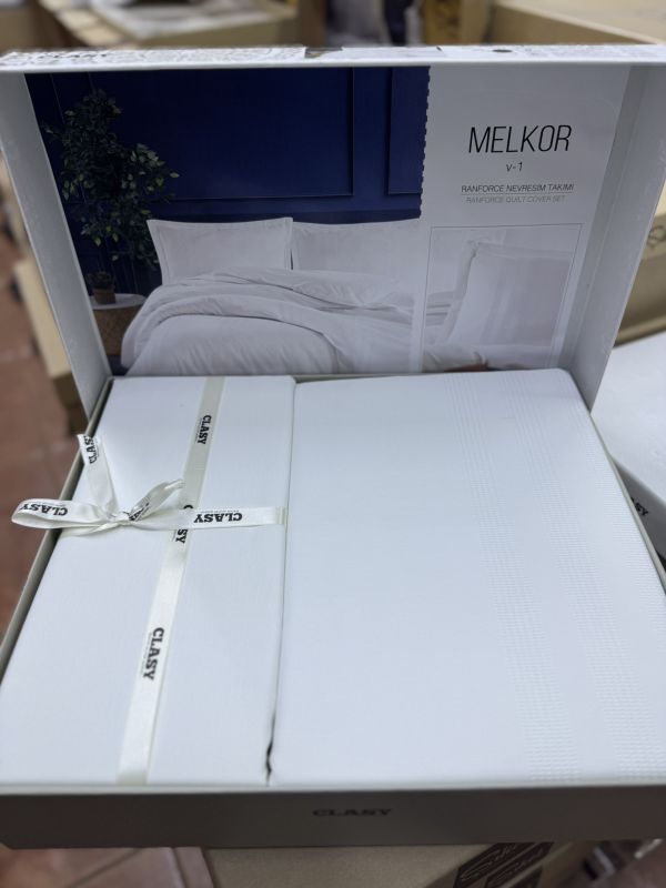 Двоспальний Євро комплект Clasy Melkor V1 Beyaz Ранфорс Жаккард