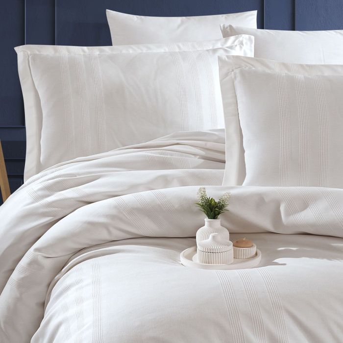 Двоспальний Євро комплект Clasy Melkor V2 Ekru Ранфорс Жаккард