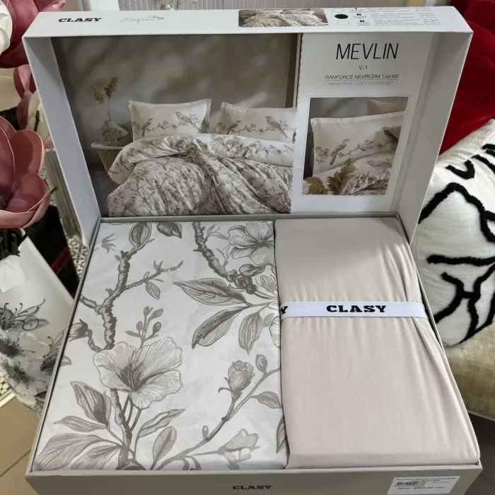 Двоспальний Євро комплект Clasy Melvin V1 Bej Ранфорс