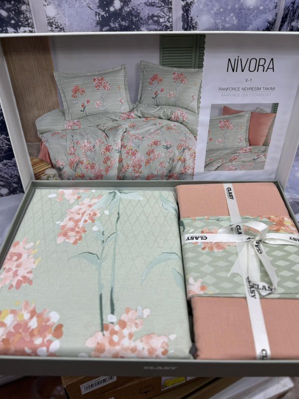 Двоспальний Євро комплект Clasy Nivora V1 Pudra Ранфорс
