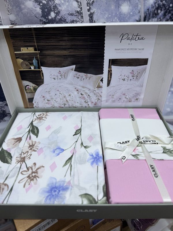 Двоспальний Євро комплект Clasy Palitra V1 Pudra Ранфорс