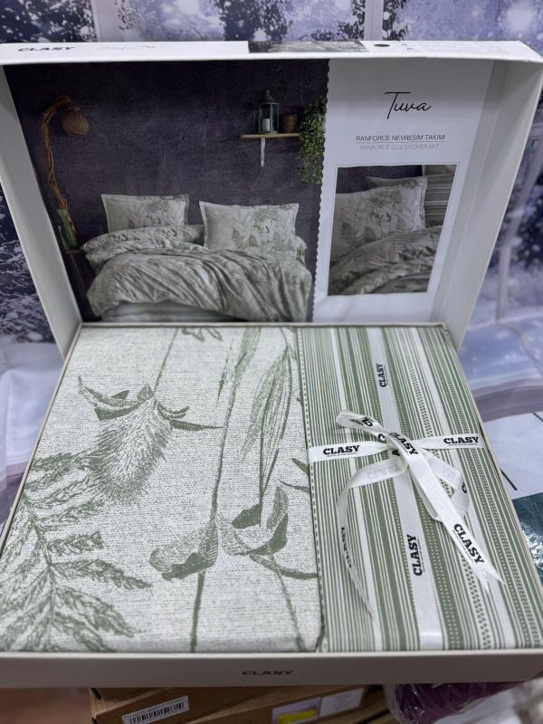 Двоспальний Євро комплект Clasy Tuva V1 Yesil Ранфорс