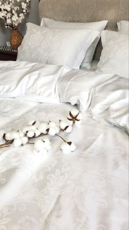 Сатин JACQUARD, TIARA WHITE (Полуторний)