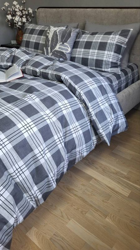 Шотландка сірий, бязь PREMIUM нав 50*70см (Полуторний)