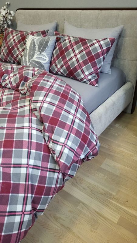 Крафт бордо/сіра гавань, Turkish flannel (Полуторний)