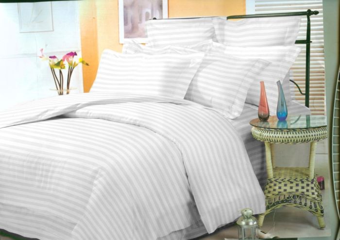 Сатин Stripe PREMIUM VIP, WHITE 2/2см (Полуторний)