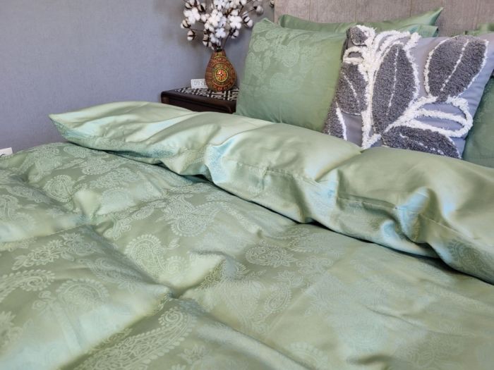 Сатин JACQUARD, PAISLEY GREEN (Полуторний)