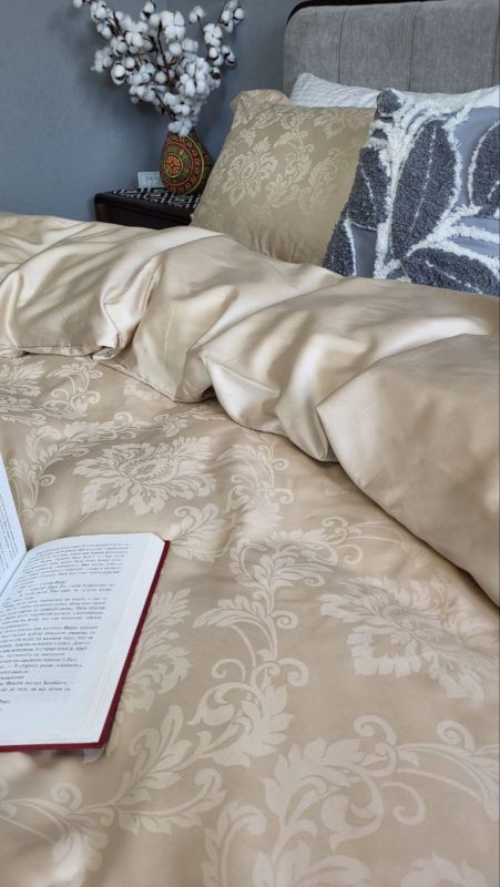 Сатин JACQUARD, TIARA BEIGE (Полуторний)