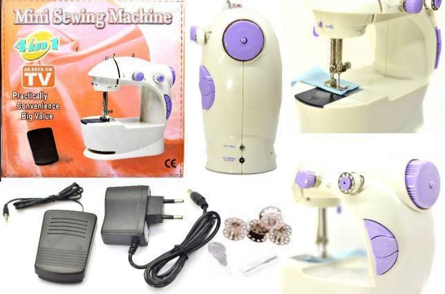 Швейная мини машинка Mini Sewing Machine SM-202A 4 в 1 портативная домашняя машинка для шитья, от сети / батареек / педали