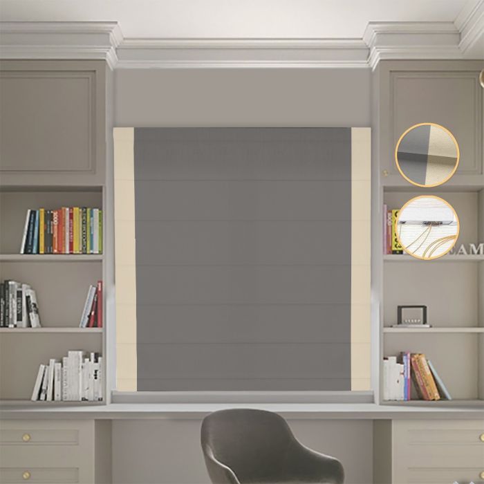 Римська штора Блекаут Нова графітовий з бежевими кантами по боках