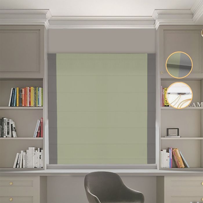 Римська штора Блекаут Нова оливковий з графітовими кантами по боках