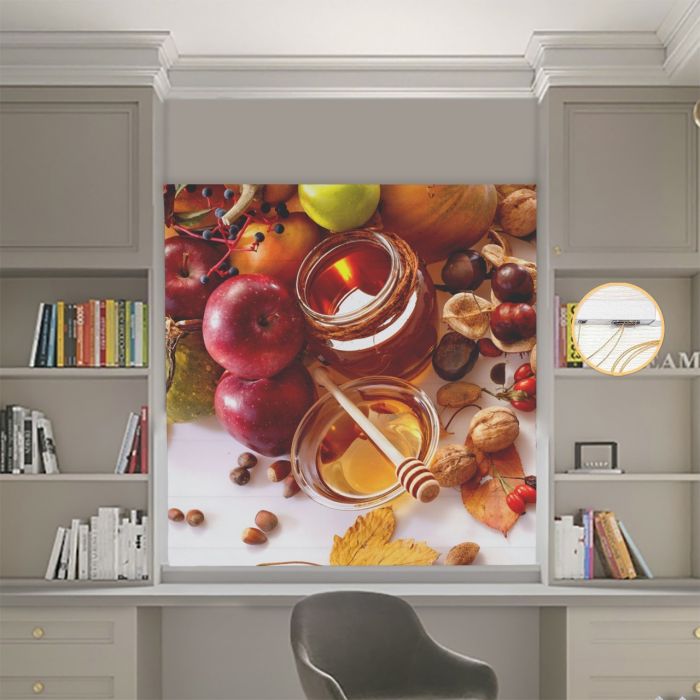 Римська штора DECOLIV Фотопечать Мед с фруктами  Блэкаут 220*170