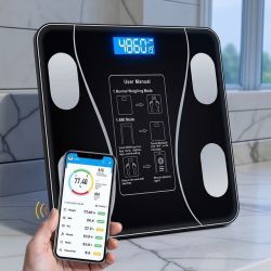 Напольные весы с выносным дисплеем, Умные напольные весы с сенсорным дисплеем, Напольные весы точные, Блютуз весы для тела, WAJ