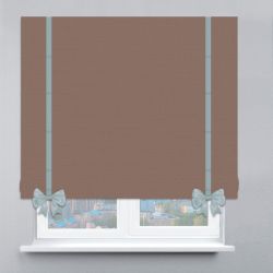 Римська штора Рогожка Дімаут з ланцюжковим карнизом з кантами та бантами горіховий