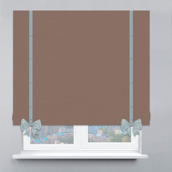Римська штора Рогожка Дімаут з ланцюжковим карнизом з кантами та бантами горіховий
