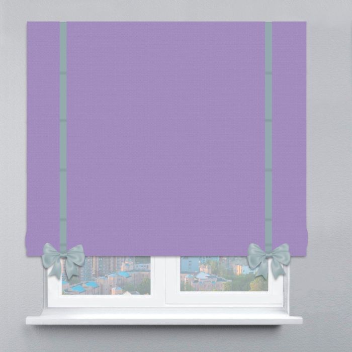 Римська штора Рогожка Дімаут з ланцюжковим карнизом з кантами та бантами бузковий