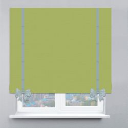 Римська штора Рогожка Дімаут з ланцюжковим карнизом з кантами та бантами салатовий