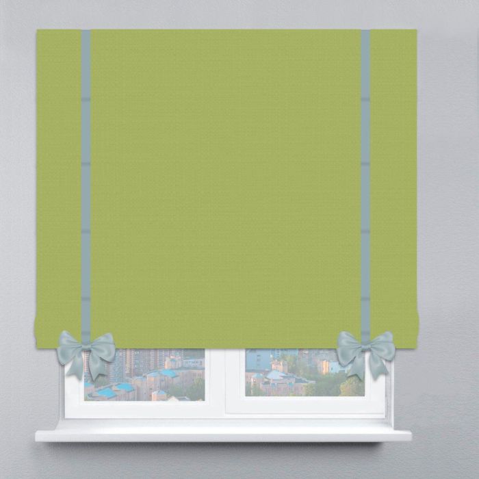 Римська штора Рогожка Дімаут з ланцюжковим карнизом з кантами та бантами салатовий