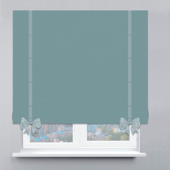 Римська штора Рогожка Дімаут з кантами та бантами бірюзовий