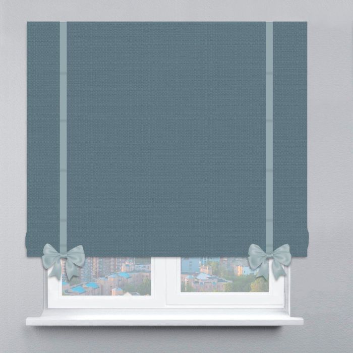 Римська штора Рогожка Premium з кантами та бантами морський