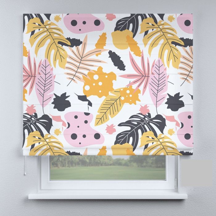 Римська штора з ланцюжковим карнизом листя рожеві