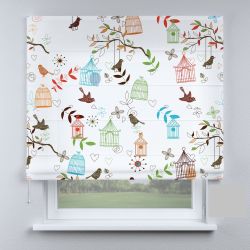 Римська штора з ланцюжковим карнизом птахи різнокольорові