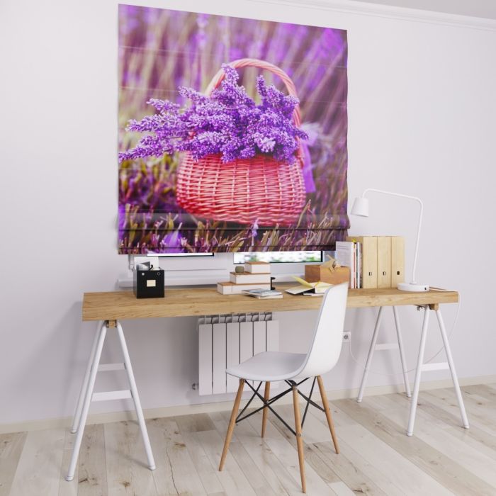 Римська штора з ланцюжковим карнизом квіти в корзині