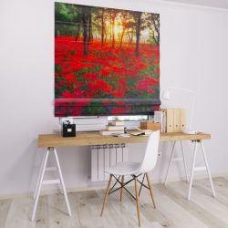 Римська штора з ланцюжковим карнизом червоні квіти