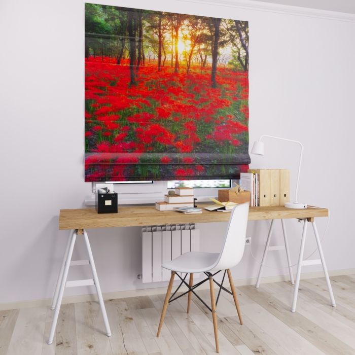 Римська штора з ланцюжковим карнизом червоні квіти