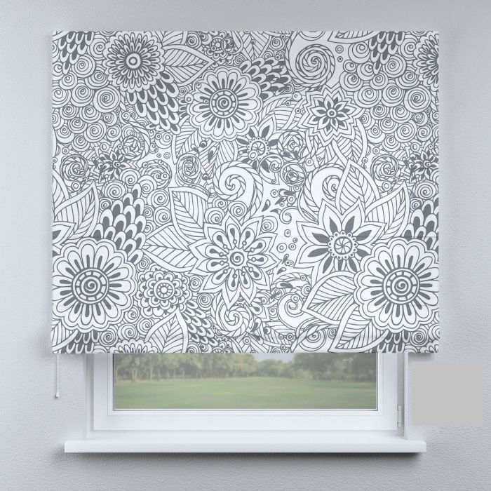 Римська штора з фотодруком сірі з квітами