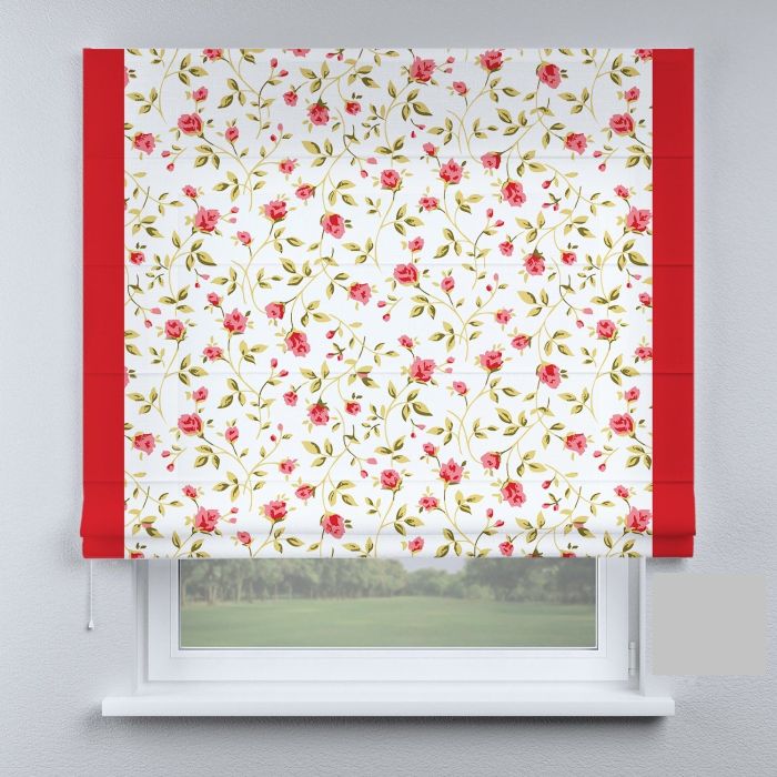 Римська штора з фотодруком квіти з червоними кантами