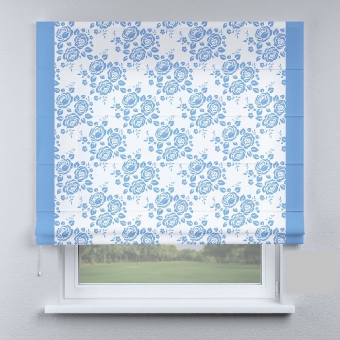 Римська штора з фотодруком квіти з синім кантом