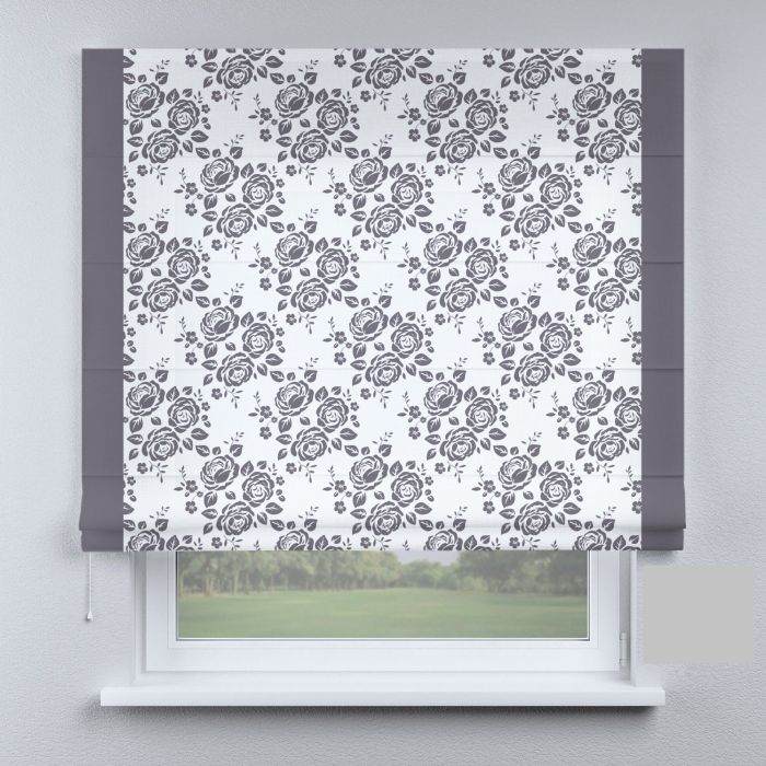 Римська штора з ланцюжковим карнизом квіти темно-сірі