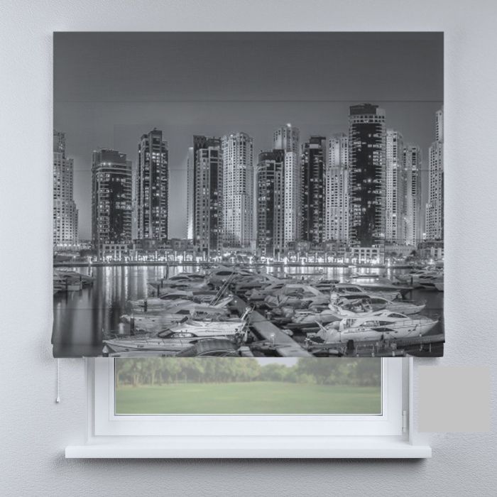 Римська штора з ланцюжковим карнизом човни чорно-білі