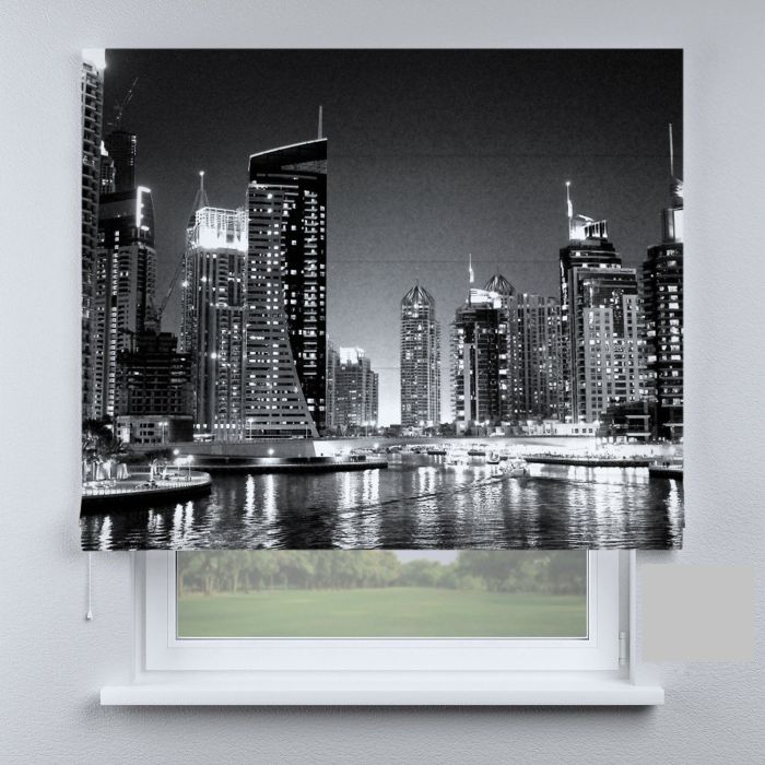 Римська штора з ланцюжковим карнизом чорно-біла набережна