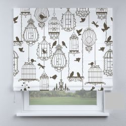 Римська штора з ланцюжковим карнизом птахи на білому фоні