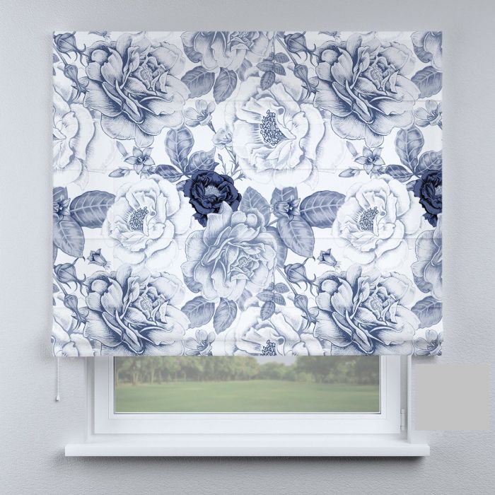 Римська штора з ланцюжковим карнизом сині квіти