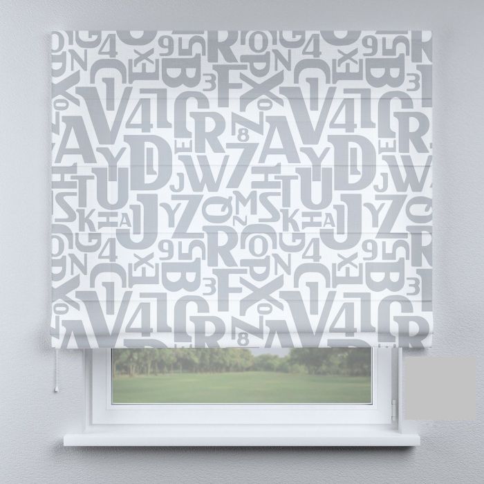 Римська штора з ланцюжковим карнизом світло-сірий алфавіт