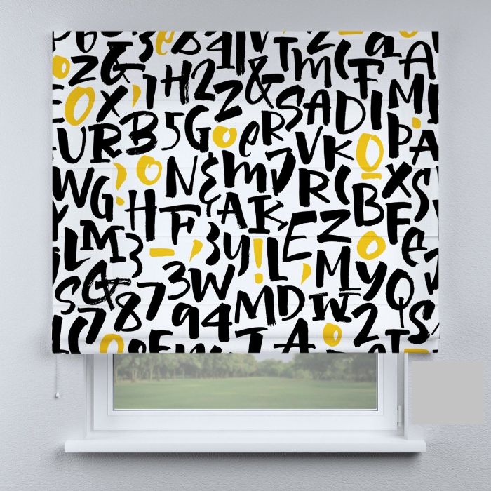 Римська штора з ланцюжковим карнизом букви жовто-чорні