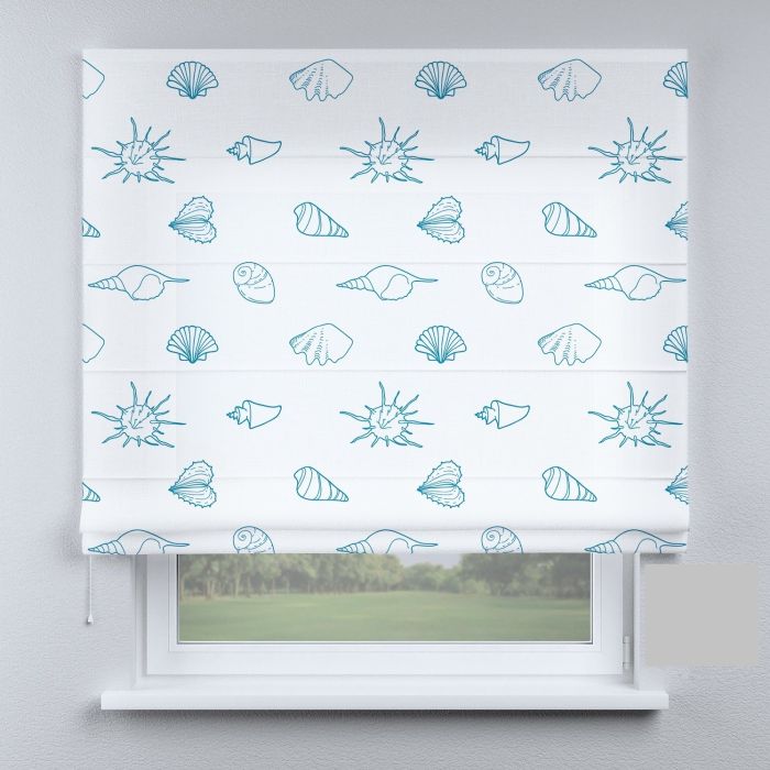 Римська штора з ланцюжковим карнизом бірюзові мушлі